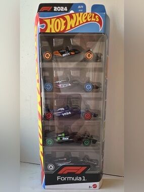 Mattel Hot Wheels Formula Car 5-Pack — Orange, Blue, Red, Green, Purple Accents